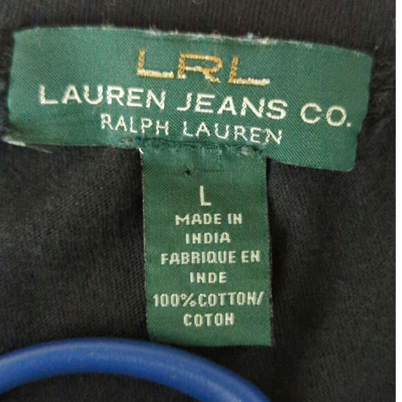 LRL Lauren Jeans Black Lace insert V-Neck Cotton Career Workwear Blouse Size L - Picture 7 of 7